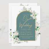 Elegante White Roses All-in-1 Wedding Einladung UA (Vorne/Hinten)