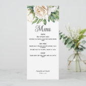 Elegante White Roses and Peonies Wedding Menu Card Einladung (Stehend Vorderseite)