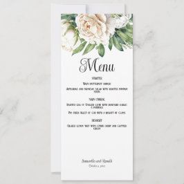 Elegante White Roses and Peonies Wedding Menu Card Einladung