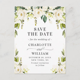 Elegante White Roses-Blume Hochzeitssache Datum sp Ankündigungspostkarte