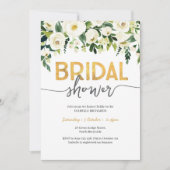 Elegante White Roses Bridal Dusche Einladung (Vorderseite)