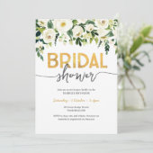 Elegante White Roses Bridal Dusche Einladung (Stehend Vorderseite)