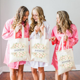 Elegante White Roses Bridesmaid Name Tote Bag Tragetasche