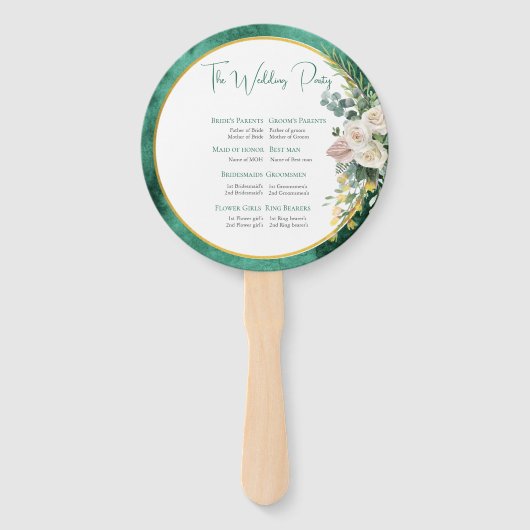 Elegante White Roses Emerald Green Wedding Zeremon Fächer (Rückseite)