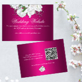 Elegante White Roses, Fuchsia Pink Wedding Website Begleitkarte