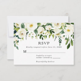 Elegante White Roses Greenerity Wedding Response C RSVP Karte