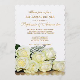 Elegante White Roses Hochzeit Probe Dinner Card Einladung