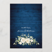 Elegante White Roses Lace Rustic Blue Wood Wedding Save The Date (Rückseite)