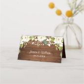 Elegante White Roses Lace Rustic Wood Wedding Platzkarte (Rückseite)