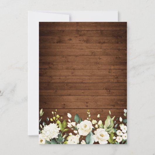 Elegante White Roses Lace Rustic Wood Wedding Save The Date (Rückseite)