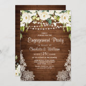 Elegante White Roses Lace Rustikale Engagement Par Einladung (Vorne/Hinten)