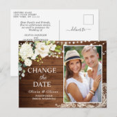 Elegante White Roses Lace Rustikale Hochzeit aufge Postkarte (Vorne/Hinten)