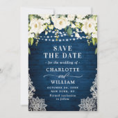 Elegante White Roses Lace Wood Rustic Wedding Save The Date (Vorderseite)