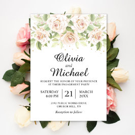 Elegante White Roses Minimalistische Engagement Pa Einladung