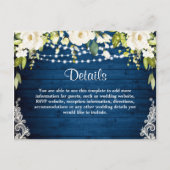 Elegante White Roses Rustic Wedding Details Card Postkarte (Vorderseite)