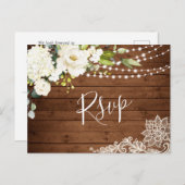 Elegante White Roses Rustic Wedding RSVP Karte (Vorne/Hinten)