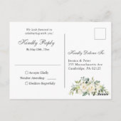 Elegante White Roses Rustic Wedding RSVP Karte (Rückseite)