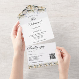 Elegante White Roses UAWG QR Code Hochzeit All In One Einladung