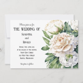 Elegante White Roses und Peonies Einladung zur Hoc