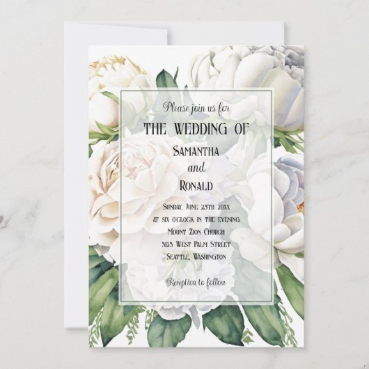 Elegante White Roses und Peonies Einladung zur Hoc (Vorderseite)