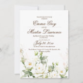 Elegante White Roses Wedding Einladung (Vorderseite)