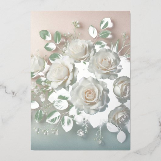 Elegante White Roses Wedding Folieneinladung (Vorderseite)