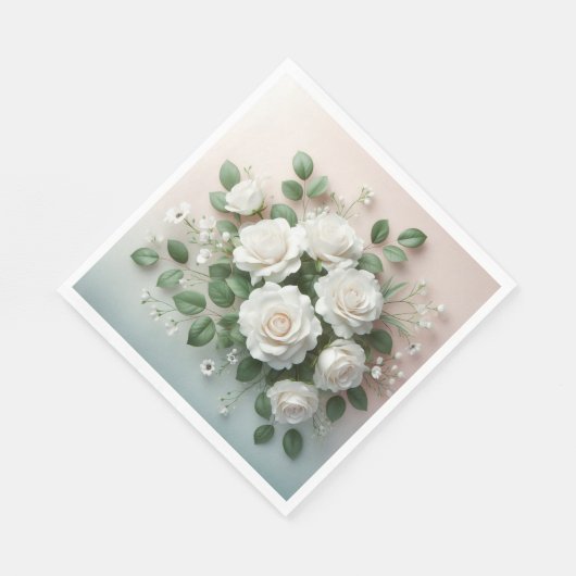 Elegante White Roses Wedding Serviette (Ecke)