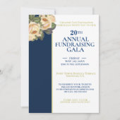 Elegante White & Royal Blue Spendenaktion Gala Einladung (Vorderseite)