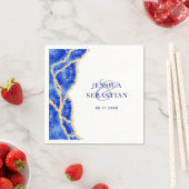 Elegante White Royal Blue und Gold Agate Wedding Serviette (Beispiel)