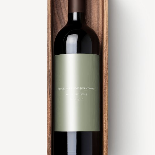 Elegante White Sage Green Moderne Hochzeit Weinetikett