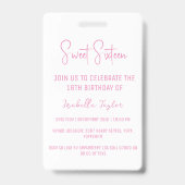 Elegante White Script 16 . Geburtstag Einladung VI Ausweis (Rückseite)