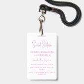 Elegante White Script 16 . Geburtstag Einladung VI Ausweis (Rückseite mit Lanyard)