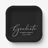 Elegante White Script Black Graduation Party Pappteller (Vorderseite)