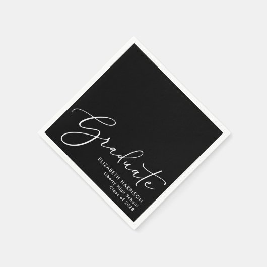 Elegante White Script Black Graduation Party Serviette (Ecke)