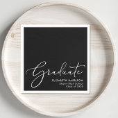 Elegante White Script Black Graduation Party Serviette