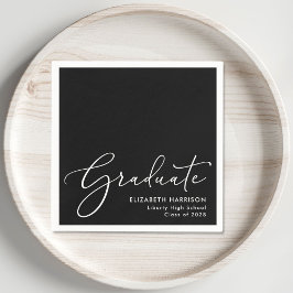 Elegante White Script Black Graduation Party Serviette
