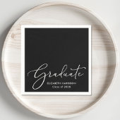 Elegante White Script Black Graduation Party Serviette