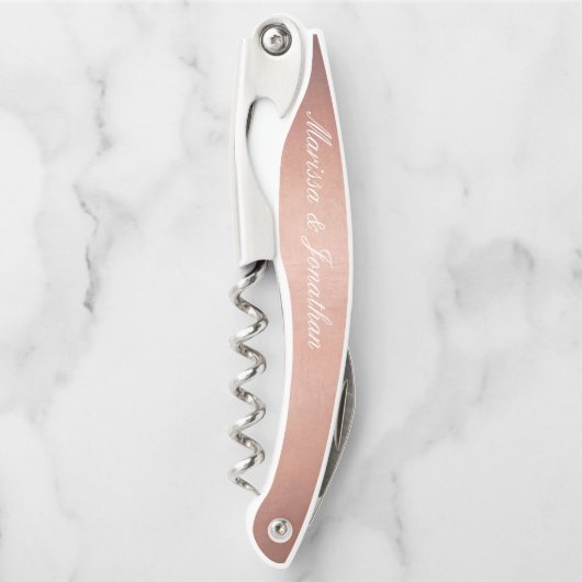 Elegante White Script Calligraphy Rose Gold Weddin Kellnermesser (Vorderseite)