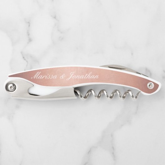 Elegante White Script Calligraphy Rose Gold Weddin Kellnermesser (Vorderseite)