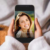 Elegante White Script Foto Graduation Party Einladung