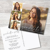 Elegante White Script Foto Strip Graduation Party Einladungspostkarte