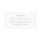 Elegante White-Script-Hochzeitsskripte-Rücksendead Adressaufkleber (Vorne)