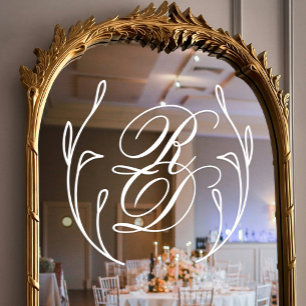 Elegante White Script Monogram Wreath Wedding Fensteraufkleber