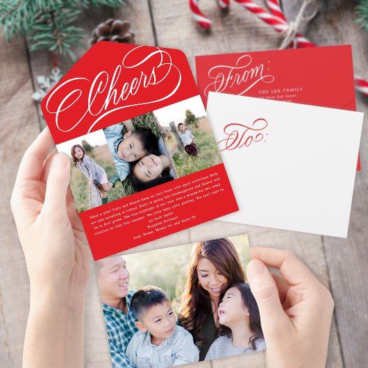 Elegante White Script Tear Away Foto Holiday Card All In One Einladung