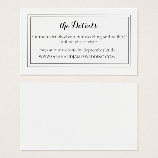 Elegante White Script Wedding Website Mini Card (Vorne & Hinten)