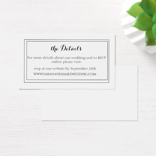 Elegante White Script Wedding Website Mini Card (Schreibtisch)