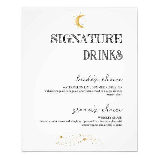 Elegante White Signature Drinks Hochzeitstipendium Fotodruck (Vorne)