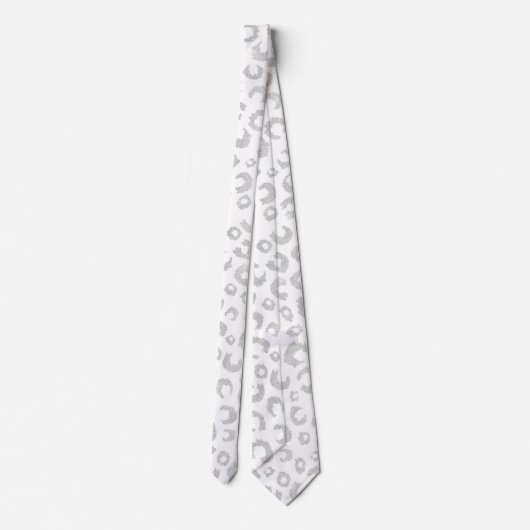 Elegante White Silver Glitzer Leopard Animal Print Krawatte (Rückseite)