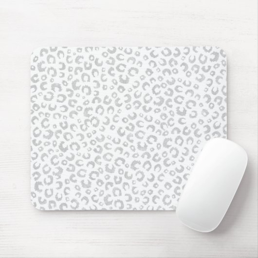 Elegante White Silver Glitzer Leopard Animal Print Mousepad (Mit Mouse)