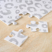 Elegante White Silver Glitzer Leopard Animal Print Puzzle (Seite)